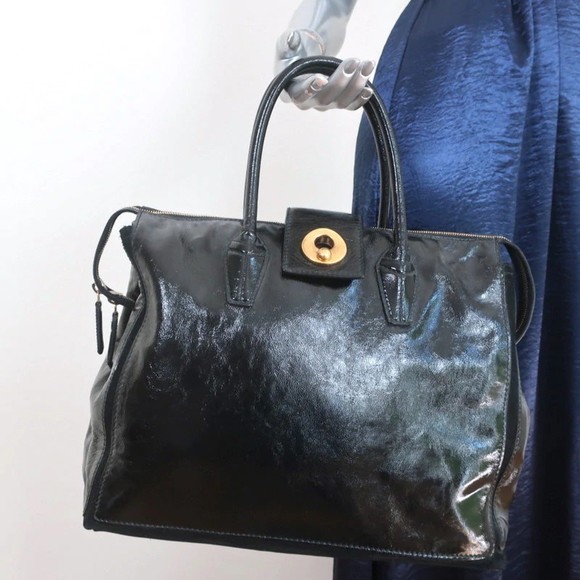 Yves Saint Laurent Handbags - Yves Saint Laurent Muse Two Cabas Tote Black Patent Leather Large Shoulder Bag
